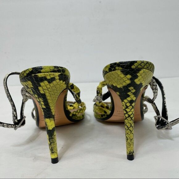Ted Baker Theanaa Snakeskin Embossed Leather Heeled Sandals Neon Yellow size 37 - Picture 10 of 15